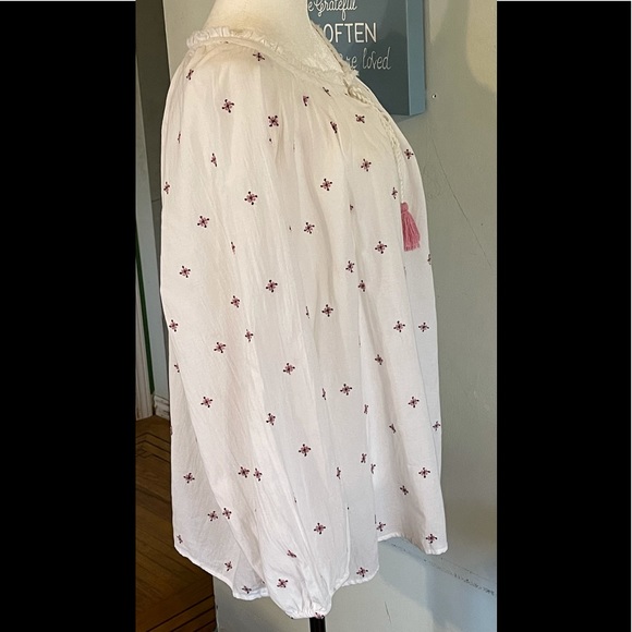 Pink Floral Embroidered Boho Peasant top - Picture 2 of 12